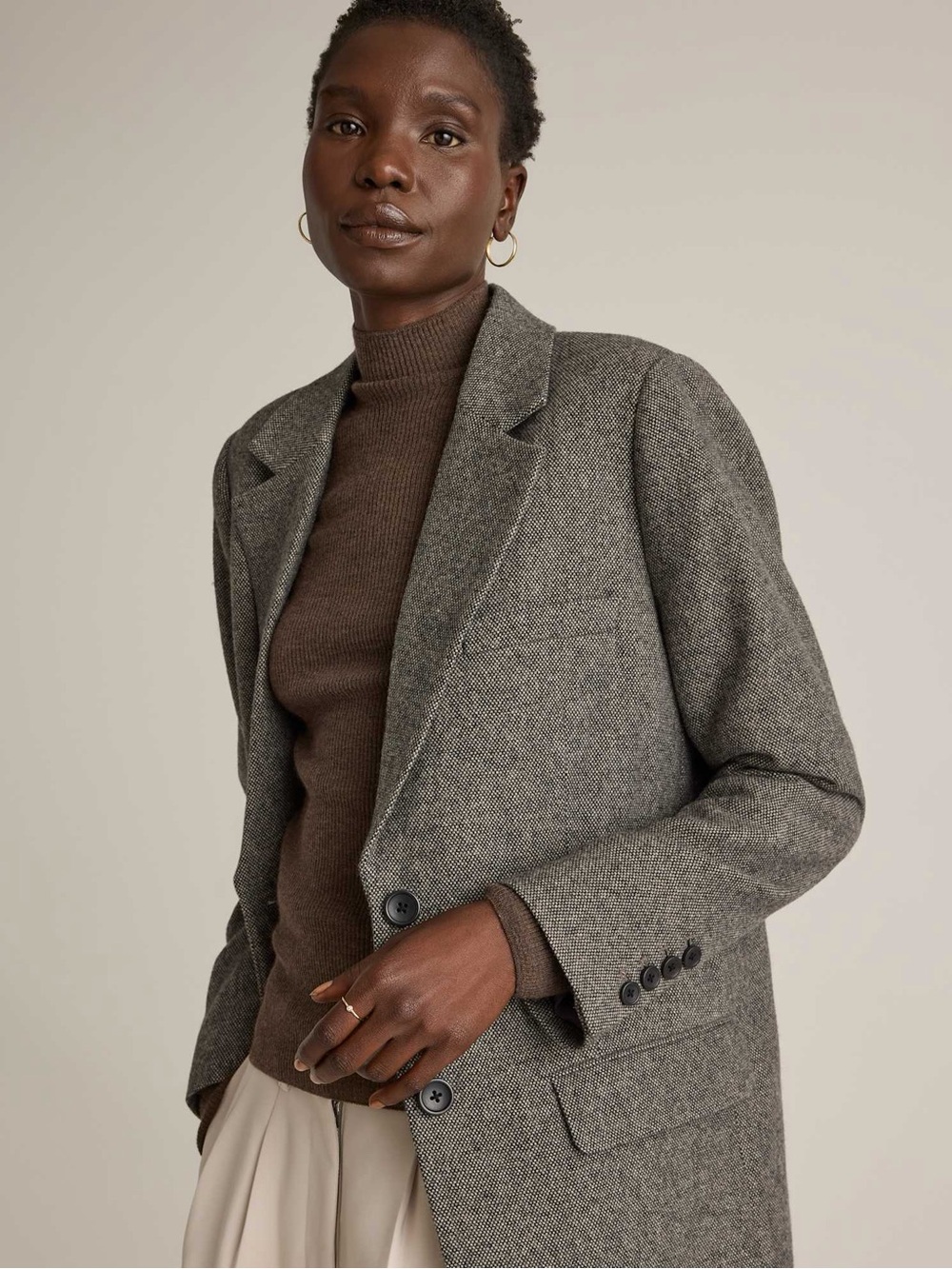 QUINCE Italian Wool Oversized Herringbone Blazer XS